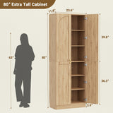 Cyclysio 80" Storage Cabinet, Tall Arched Bookcase with 4 Doors, 6-Tier Wooden Pantry with Adjustable Shelves, Seamless Fit Wall for Home Office, Living Room, Kitchen (Natural) Cyclysio