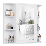 Shintenchi Bathroom Wall Cabinet with Mirror, Mounted Medicine Cabinets with 4 Internal and 6 Open Shelves, Mirrored Door Over The Toilet Storage, Solid White Shintenchi