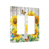 Yamxbfa Rustic Sunflower Farmhouse Floral Wooden Plank Double Rocker Light Switch Cover 2 Gang Outlet Wall Plate Decorative GFCI Switchplate Electrical Faceplate for Farmhouse Bedroom Bathroom Decor Yamxbfa