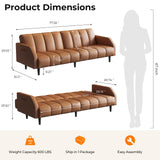 Fadware 78” Faux Leather Couch, Convertible Futon Sofa Bed with Adjustable Backrest, Mid Century Leather Sofa Loveseat with Side Pockets& Metal Leg, Modern Leather Sleeper Sofa for Living Room Bedroom Fadware
