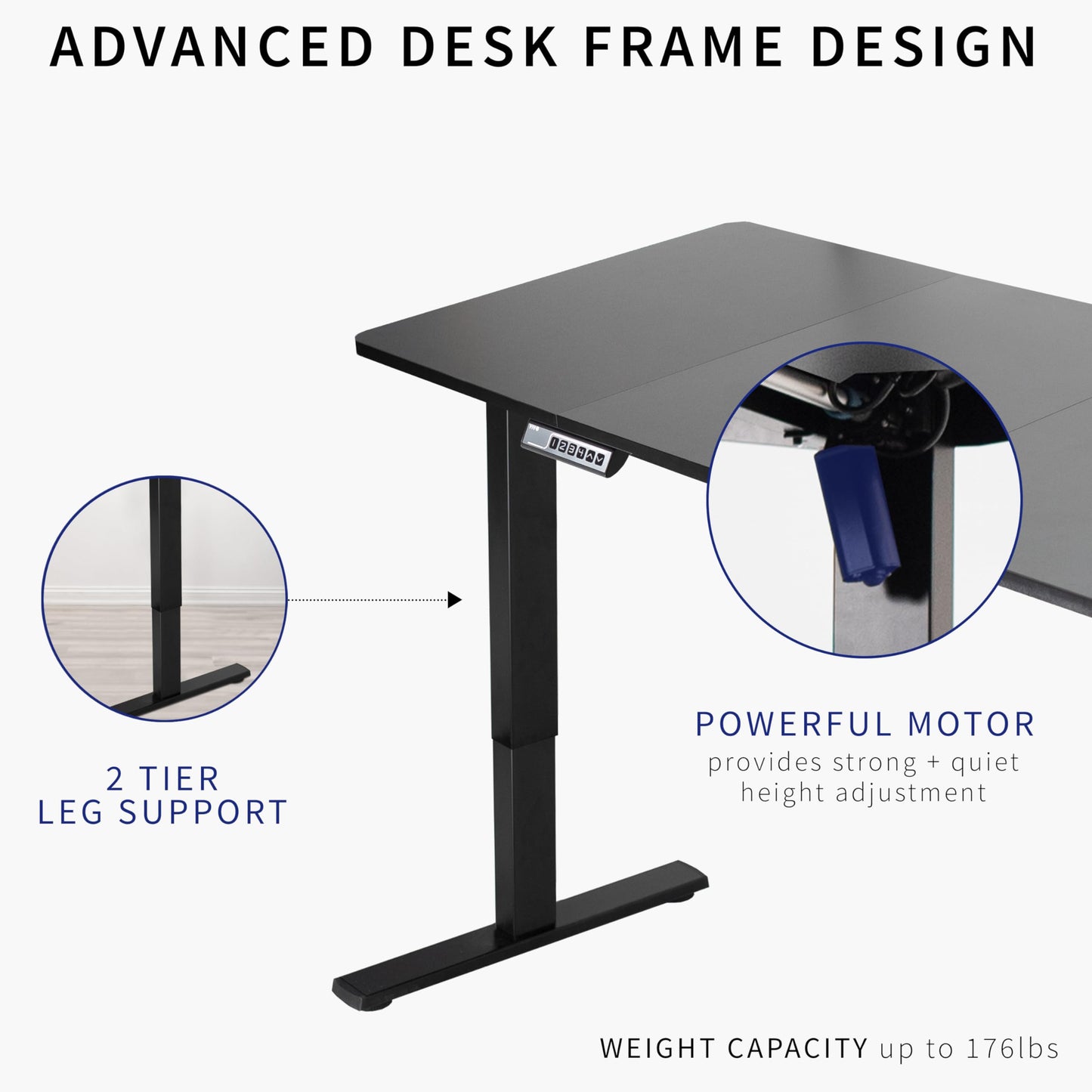 VIVO Electric Height Adjustable 60 x 30 inch Memory Stand Up Desk, Black Table Top, Black Frame, Standing Workstation with Preset Controller, 1B