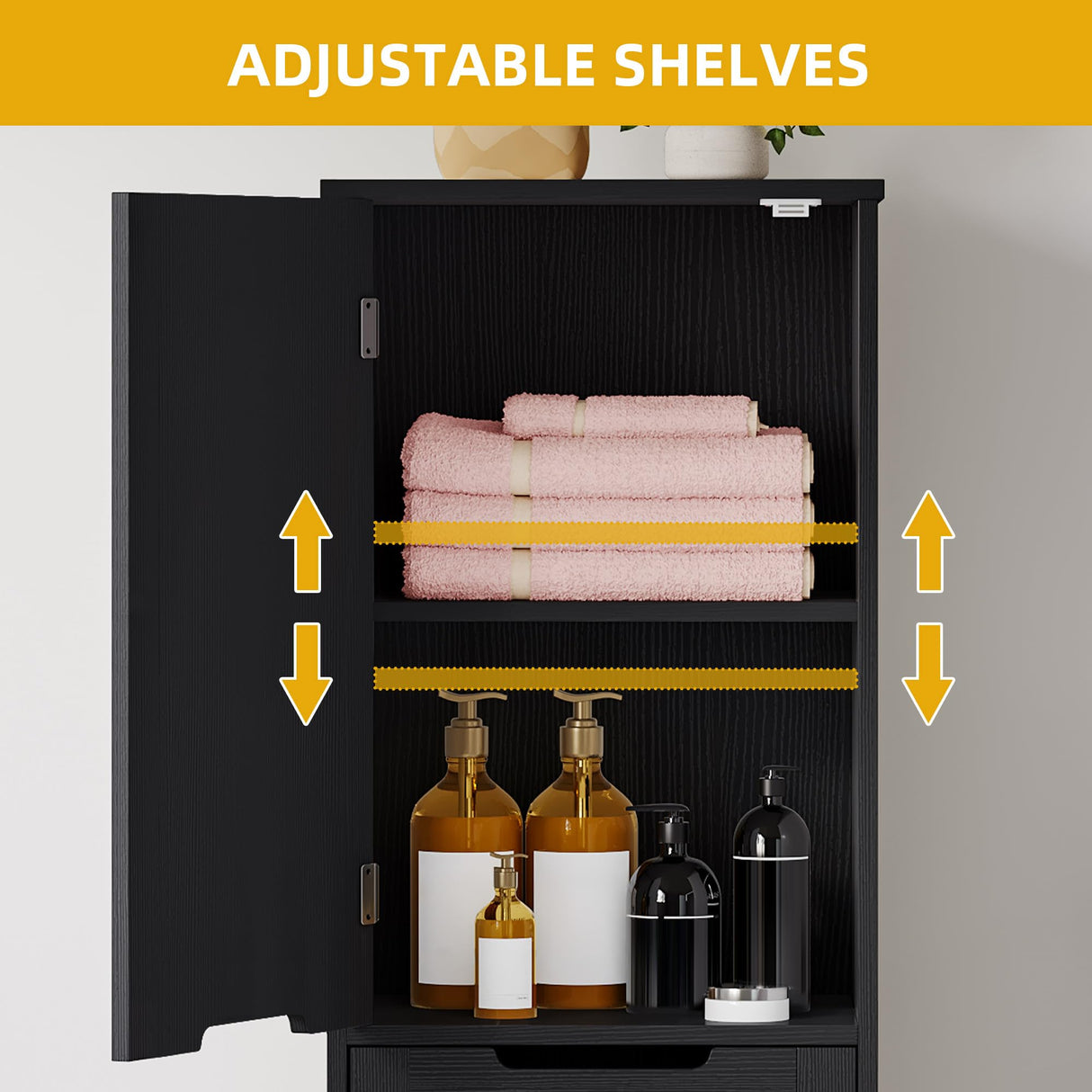 DWVO Tilt Out Laundry Hamper - 53" Tall Bathroom Storage Cabinet Laundry Cabinet with Adjustable Shelves and Clothes Basket, Laundry Hamper Shelf for Laundry Room Bathroom Organizer, Black DWVO