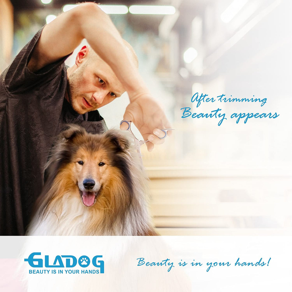 GLADOG Professional 5 in 1 Dog Grooming Scissors Set with Safety Round Tips, Sharp and Heavy-duty Pet Grooming Shears for Cats GLADOG