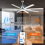 72 lnch lndustrial Smart Celing Fan with Light and Remote Control via WIFI Alexa,Large Celing Fan with 8 Brushed Nickel Aluminum Blades,6 Speed Noiseless DC Motor Indoor Outdoor Ceiling Fans for Patio Minislak