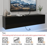 HOMMPA Floating TV Stand with LED Lights for TVs up to 65 Inch, Wall Mounted Entertainment Center with Storage, Modern High Glossy Media Console for Living Room, Bedroom, Black HOMMPA