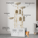 75.6-Inch Tall Cat Tree with Litter Box Enclosure 2-in-1 Modern Large Cat Tower for Indoor Cats with Double Condos/Scratching Posts/Hammock/Plush Perches, Cats Hidden Litter Box Furniture, White Sunvasagoo