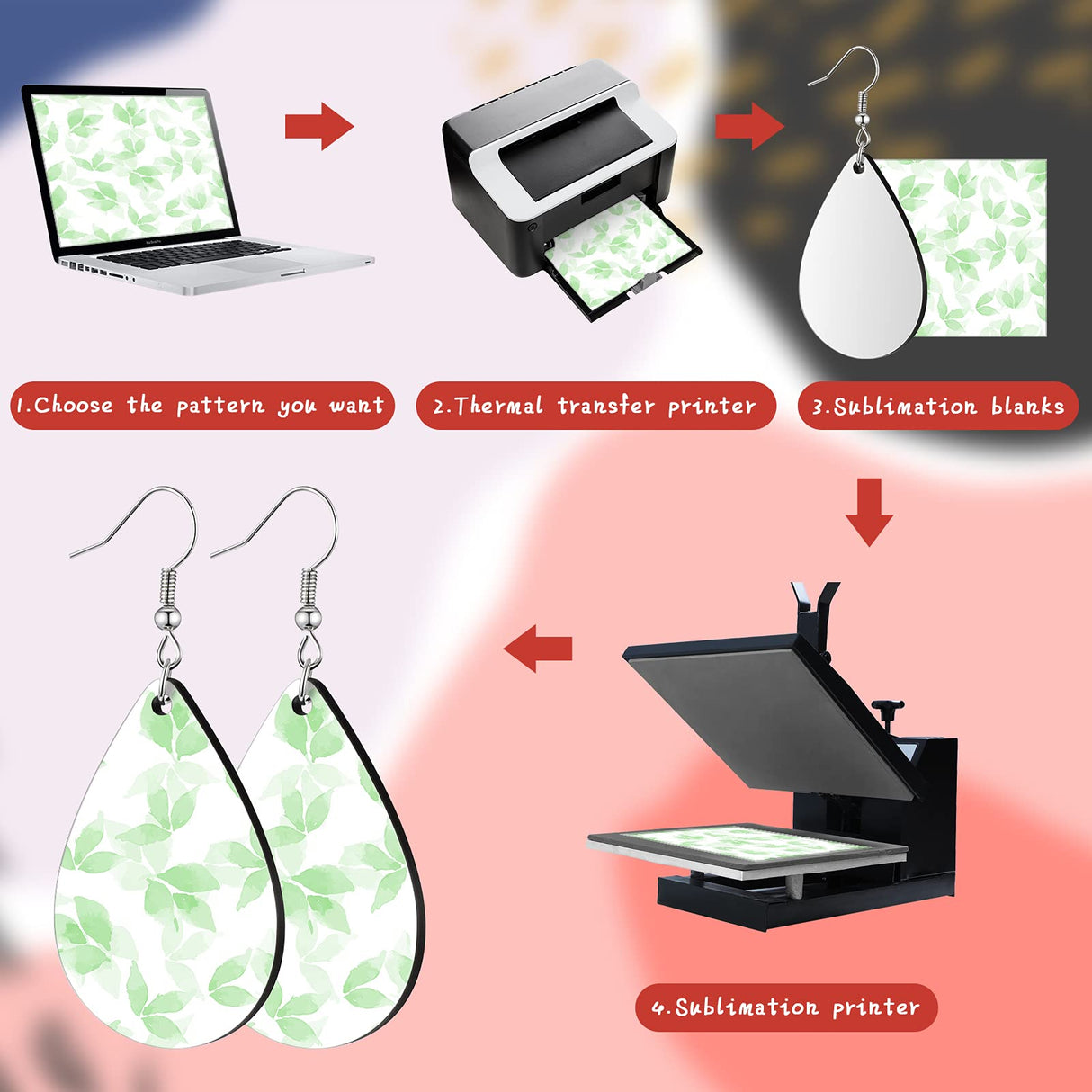 24 Pieces Sublimation Blanks Earrings Unfinished Wooden Earrings Teardrop Earring Pendant with Earring Hooks DIY Earrings Kit for Jewelry Making Craft Include 2 Sizes Yaomiao