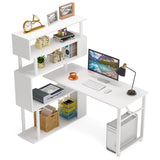 Tribesigns Rotating Computer Desk with 5 Shelves Bookshelf, Modern L-Shaped Corner Desk with Storage, Reversible Office Desk Study Table Writing Desk on Wheels for Home Office (White) Tribesigns