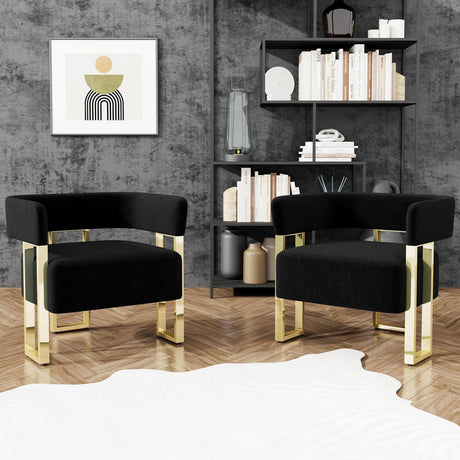 STHOUYN Modern Black and Gold Accent Chair Set of 2, Boucle Bucket Chairs Set of 2, Arm Chairs for Living Room Bedroom (2, Black) STHOUYN