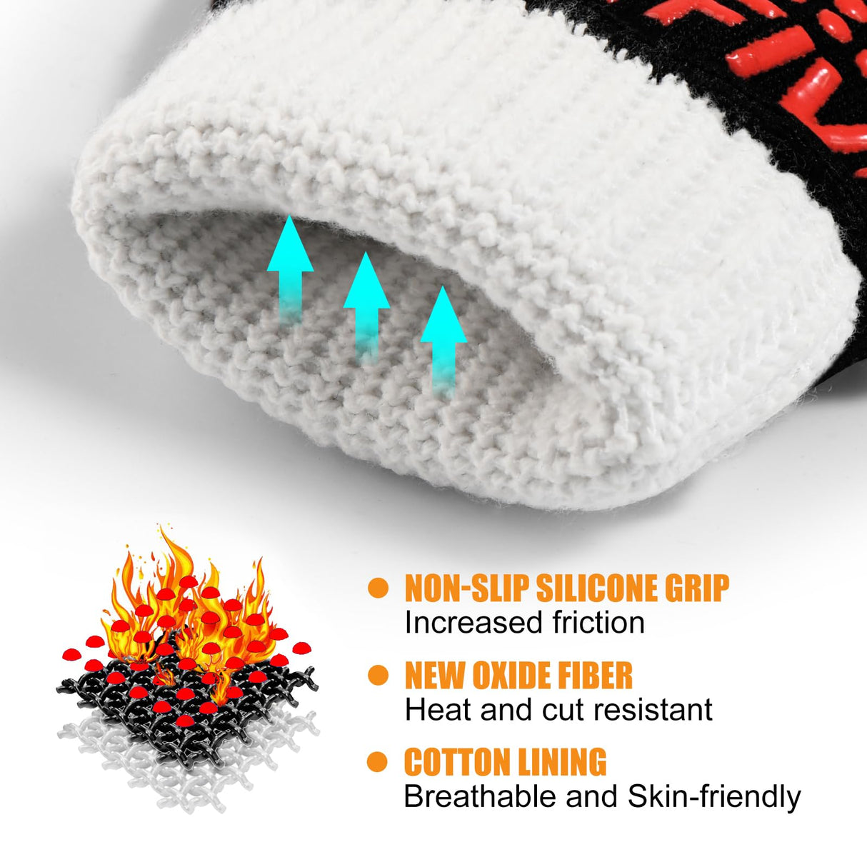 FITFIV BBQ Gloves 1472°F Heat Resistant Gloves, Silicone Non-Slip Kitchen Oven Mitts, Suitable for Grilling, Baking, Cooking, Outdoor Camping (Red) FITFIV