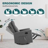 SMUG Swivel Rocking Recliner Chair with Extra Large Footrest High Back, Upholstered Glider Nursery Chair for Living Room, Bedroom & Nursery, Comfortable Deep Seat for Relaxation, Grey SMUG