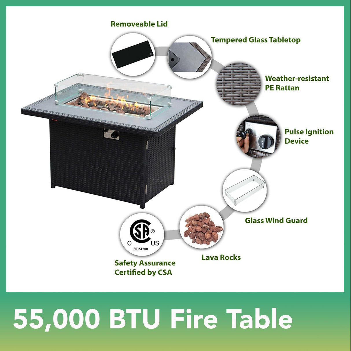 Ohana Depot 11 Piece Ohana Outdoor Patio Furniture Black Wicker Conversation Set with Fully Assembled Sectional and 42-inch Propane Gas Fire Table Ohana Depot