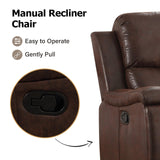 CANMOV Leather Recliner Chair, Classic and Traditional Manual Recliner Chair with Overstuffed Arms and Back, Manual Single Sofa with Concealed Cup Holders,Red Brown CANMOV