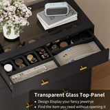 JanflyHome Drawer Dresser with LED Lights, 39" H Tall Tempered Glass Top Dresser, Modern Wood Chest of Drawers with Jewelry Organizer, Wardrobe Closet Island for Bedroom, Living Room, Black JanflyHome