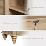 WAMPAT Glass Door Farmhouse TV Stand for TVs Up to 75 inch, Wood Universal TV Console Table with 4 Storage Cabinets, Entertainment Center for 32-75 inch TV Console Cabinet, 58'',Oak WAMPAT