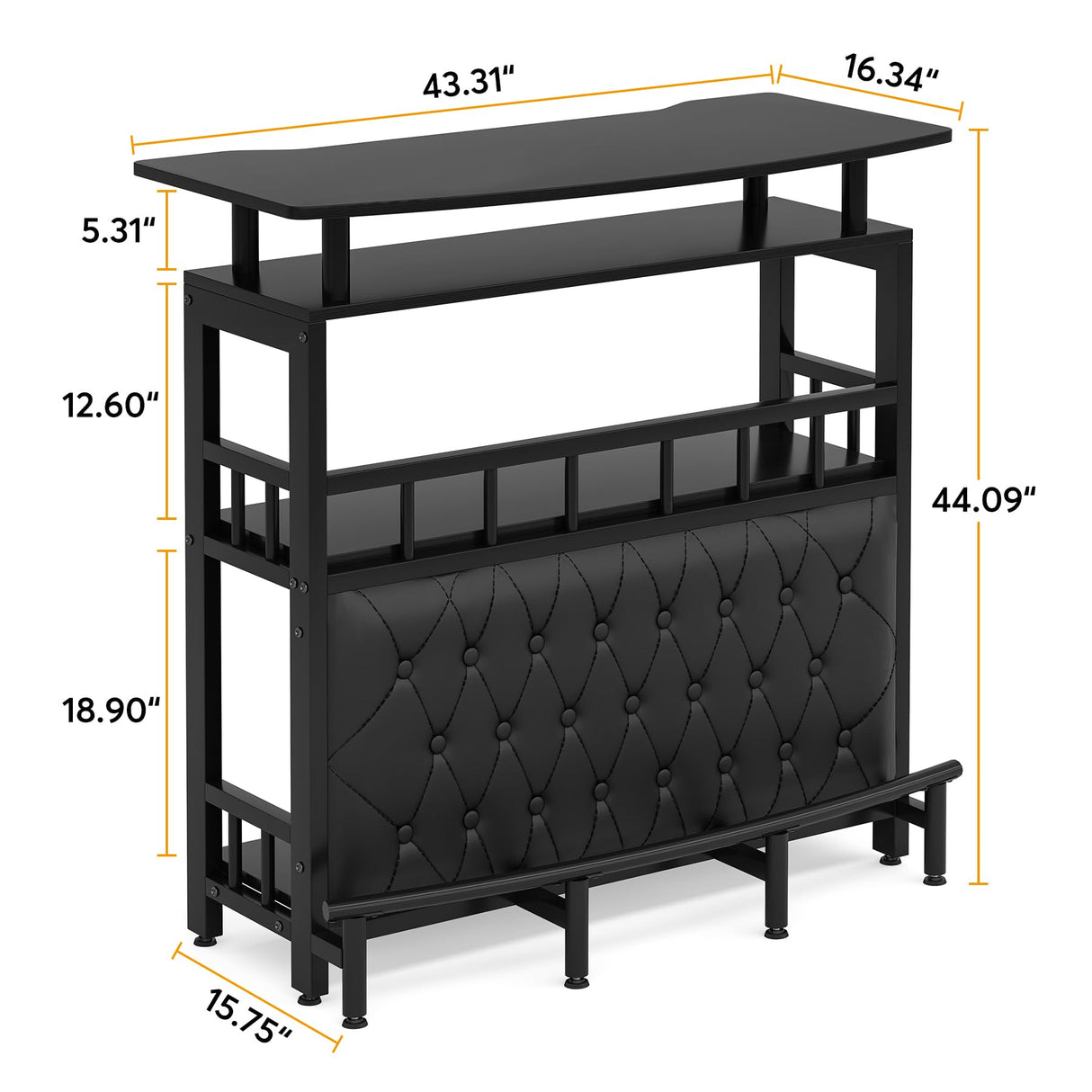 Tribesigns Home Bar Unit for Liquor, 44-Inch Bar Height Table with Storage, Black Entertainment Pub Table, Mini Bar Carts Upholstered&Metal Front Footrest for Kitchen, Balcony, Basement Tribesigns