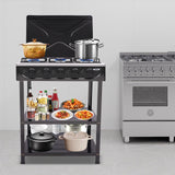 Propane Gas Stove 5 Burner/4 Burner, Portable Natural Gas Stove Outdoor Camping BBQ Stove Gas Cooker with 2 Tier Storage Rack, for RV, Apartment, Outdoor Cooking (Black, 5-Burner) BUKGOCUMN