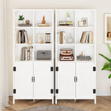 FATORRI Tall Bookcase with Doors - Modern White Oak Metal Shelf & Cabinet Storage FATORRI