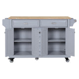 Generic 60.5"" Kitchen Island on Wheels, Rolling Island Table for Kitchen with Double Storage Cabinet and 5 Drawers, Portable Kitchen Cart with Rubber Wood Top, Grey, Large Generic