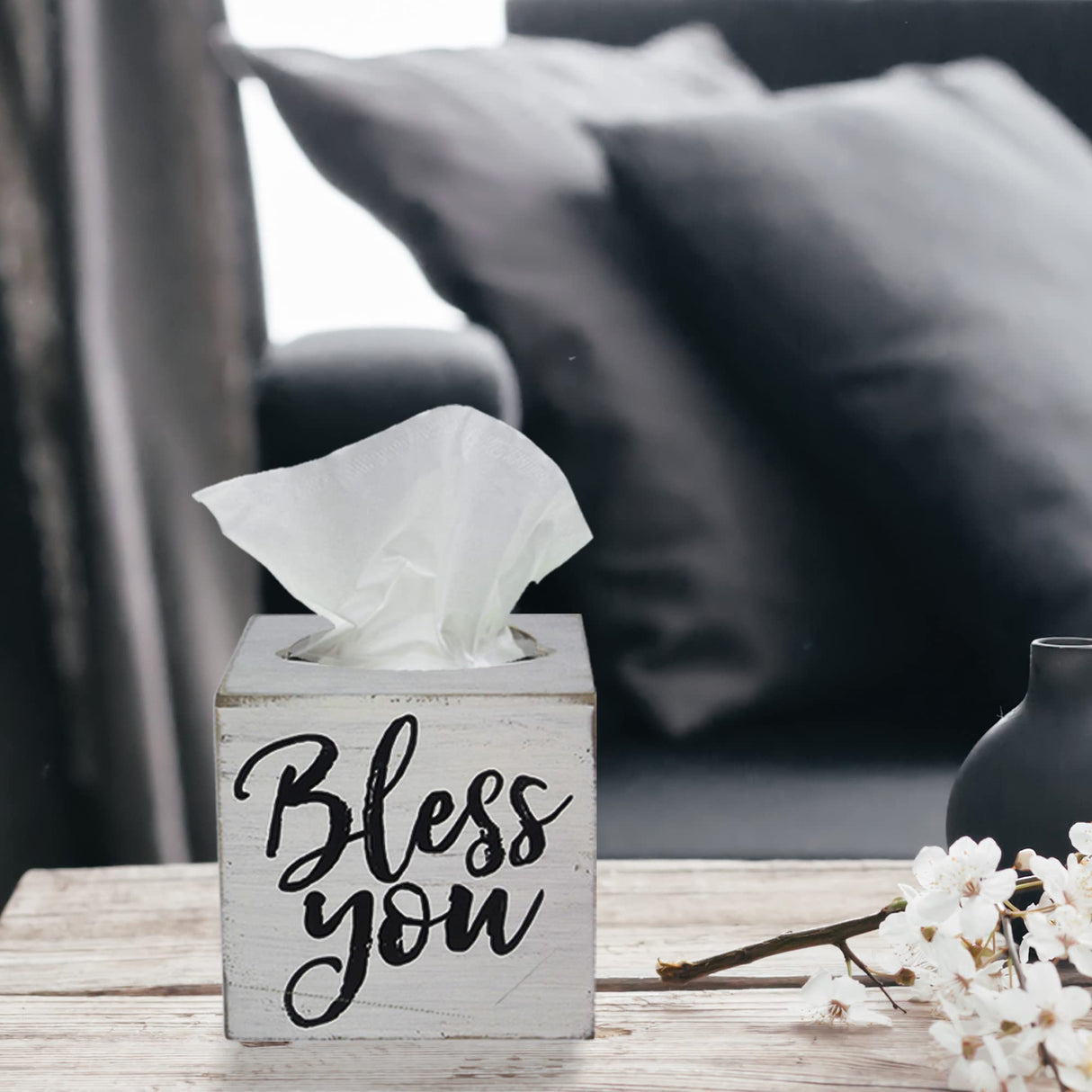 Young's Inc. Wood Bless You Tissue Box Cover - Tissue Holder for Farmhouse Bathroom Decor - Charming Rustic Bathroom Decor - 6" L x 6" W x 6" H Young's Inc