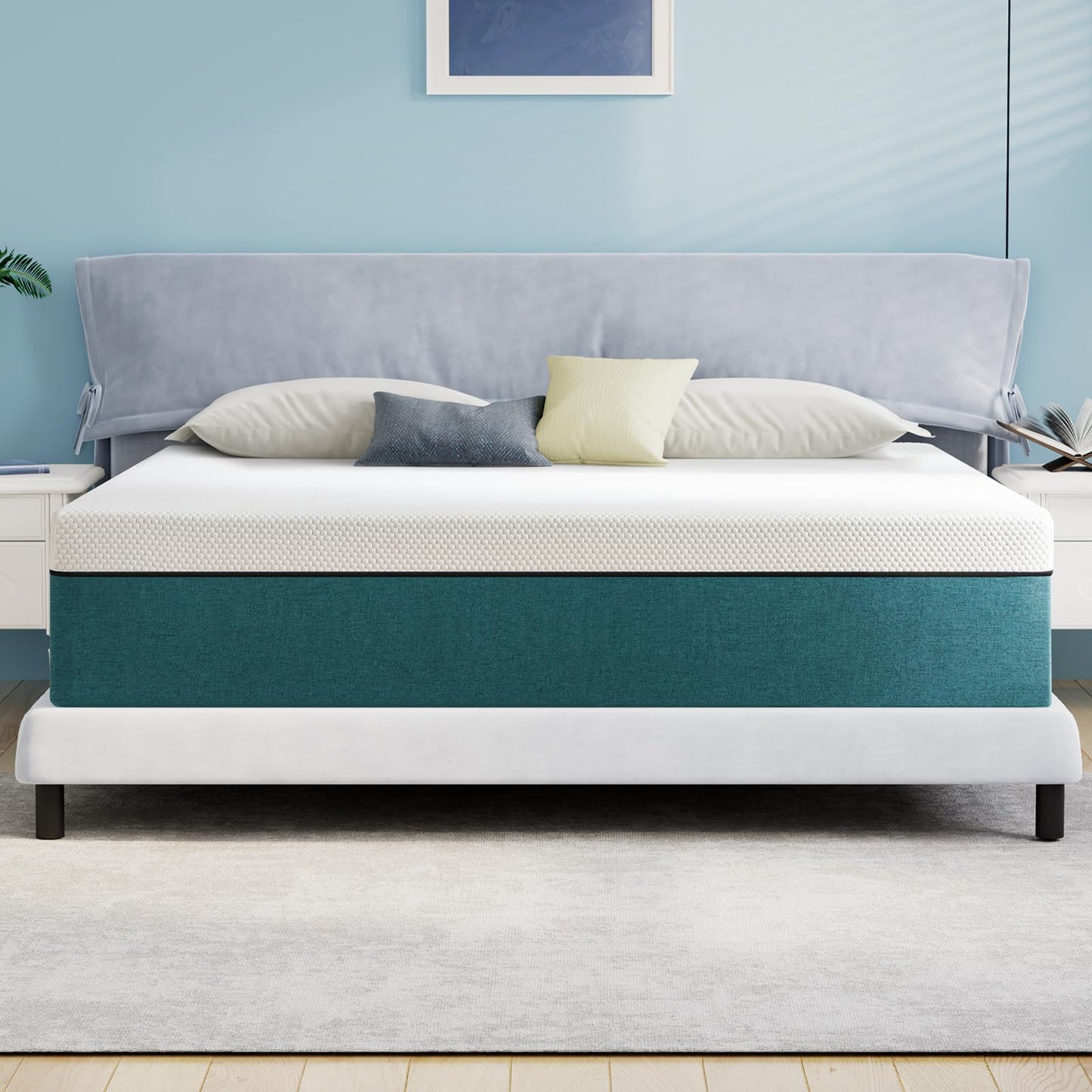 Lukace Queen Mattress,10 Inches Queen Size Memory Foam Mattress in a Box with Pressure Relief Sleep,No Fiberglass,Blue,80" X 60" X 10"