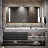 60 Inch Bathroom Vanity, Single Sink Bathroom Vanity Set Includes Anti-Fog LED Mirror Cabinet, Sintered Stone Countertop & Bathroom Sink Cabinet, Wall Mounted Floating Modern Bathroom Vanities, Black LUTHXAY