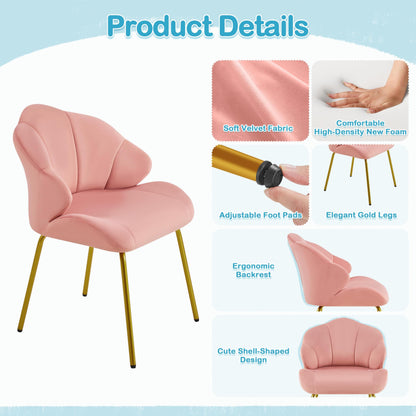 Yaheetech Velvet Accent Chair, Cute Vanity Chair with Shell-Shaped Backrest, Modern Armchair Side Chair with Golden Legs for Living Room/Bedroom/Home Office/Makeup, Pink