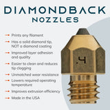 Diamondback Nozzles – MK8 Compatible – Polycrystalline Solid Diamond Tip 3D Printer Nozzles, Improved Extrusion, Any Filament, Long Life, Wear Resistant, Layer Adhesion, USA Made (0.4mm) US Synthetic