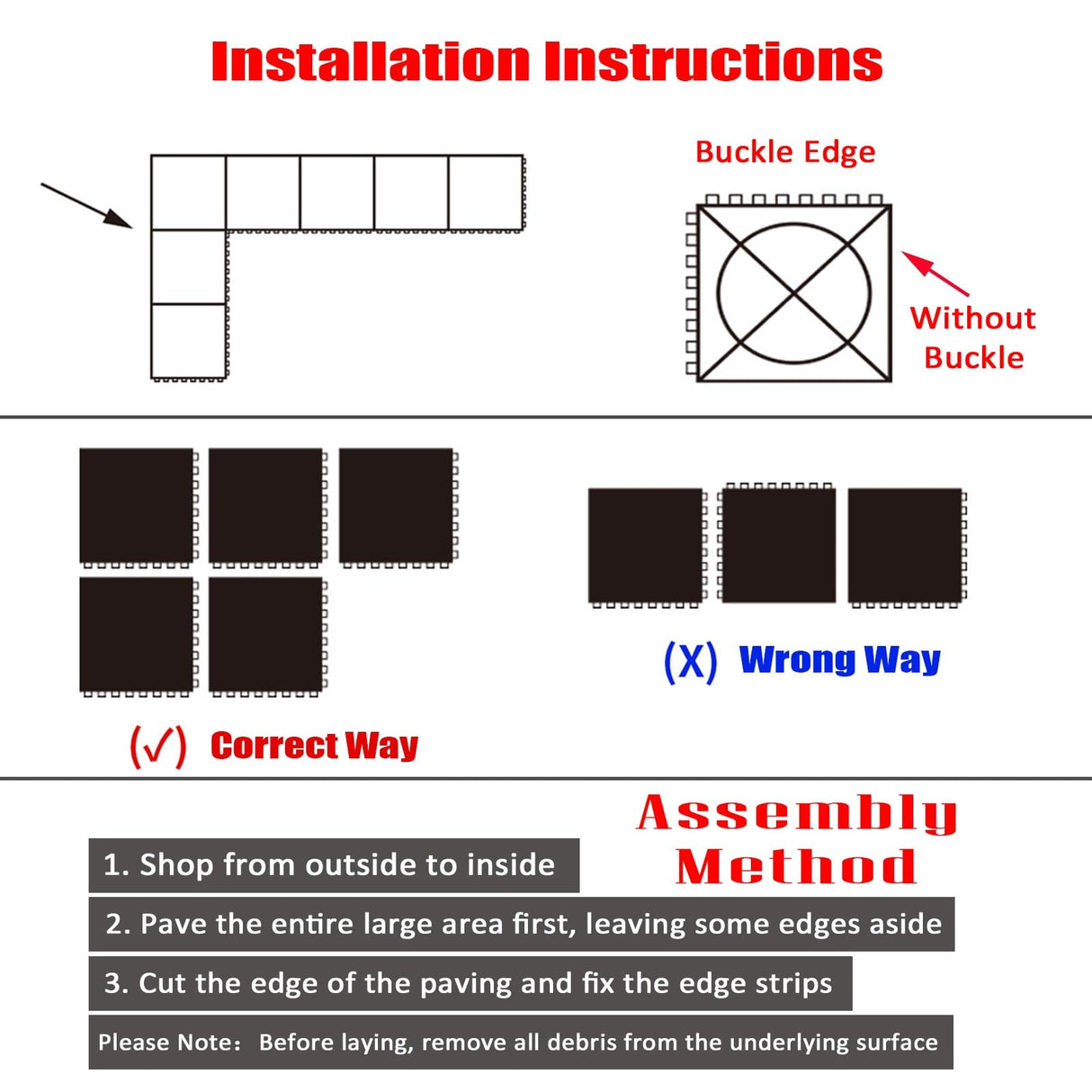 Interlocking Grille Floor Tiles with Drain Holes, 15.7x15.7in Garage Floor Tiles Interlocking Outdoor Car Wash Non Slip Splicing Mats for Patio, Pool, Balcony, Yard(40x40x3cm-4pcs) YIQIFLY