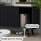 Fsbecl TV Stand for TVs up to 70'',Mid Century Modern TV Stand, with Sliding Doors and Open Shelf, Entertainment Center with Storage,Television Stands,Media Console for Living Room,Black Fsbecl