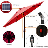 Blissun 9 ft Solar Umbrella, 32 LED Lighted Patio Umbrella, Table Market Umbrella, Outdoor Umbrella for Garden, Deck, Backyard, Pool and Beach (Red) Blissun