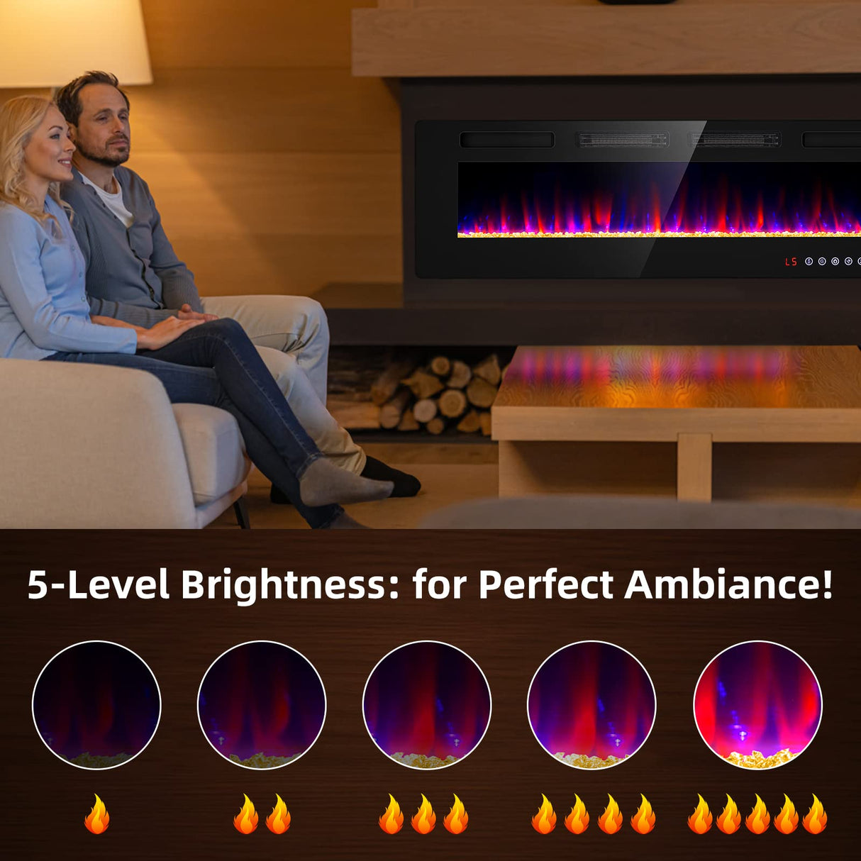 Zionheat 60 inches Electric Fireplace-Wall Fireplace for Living Room-Fireplace Freestanding/Inserts/Wall Mounted with Remote Control, Timer, Dimmer, 12 Flame Colors, 750/1500W, Ultra Thin Zionheat