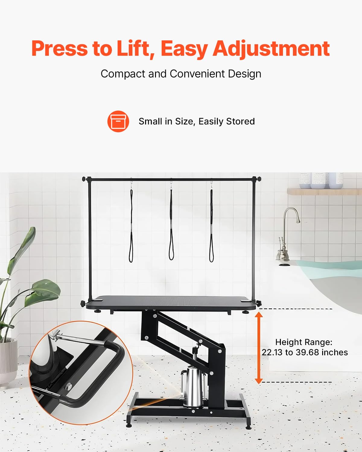 VEVOR Hydraulic Pet Grooming Table, 400LBS Static Load Capacity, 42.5 x 24 Inch Dog Grooming Station with Anti-Slip Tabletop and Dual Height Adjustable Arms with Clamps, for Medium and Small Dogs VEVOR