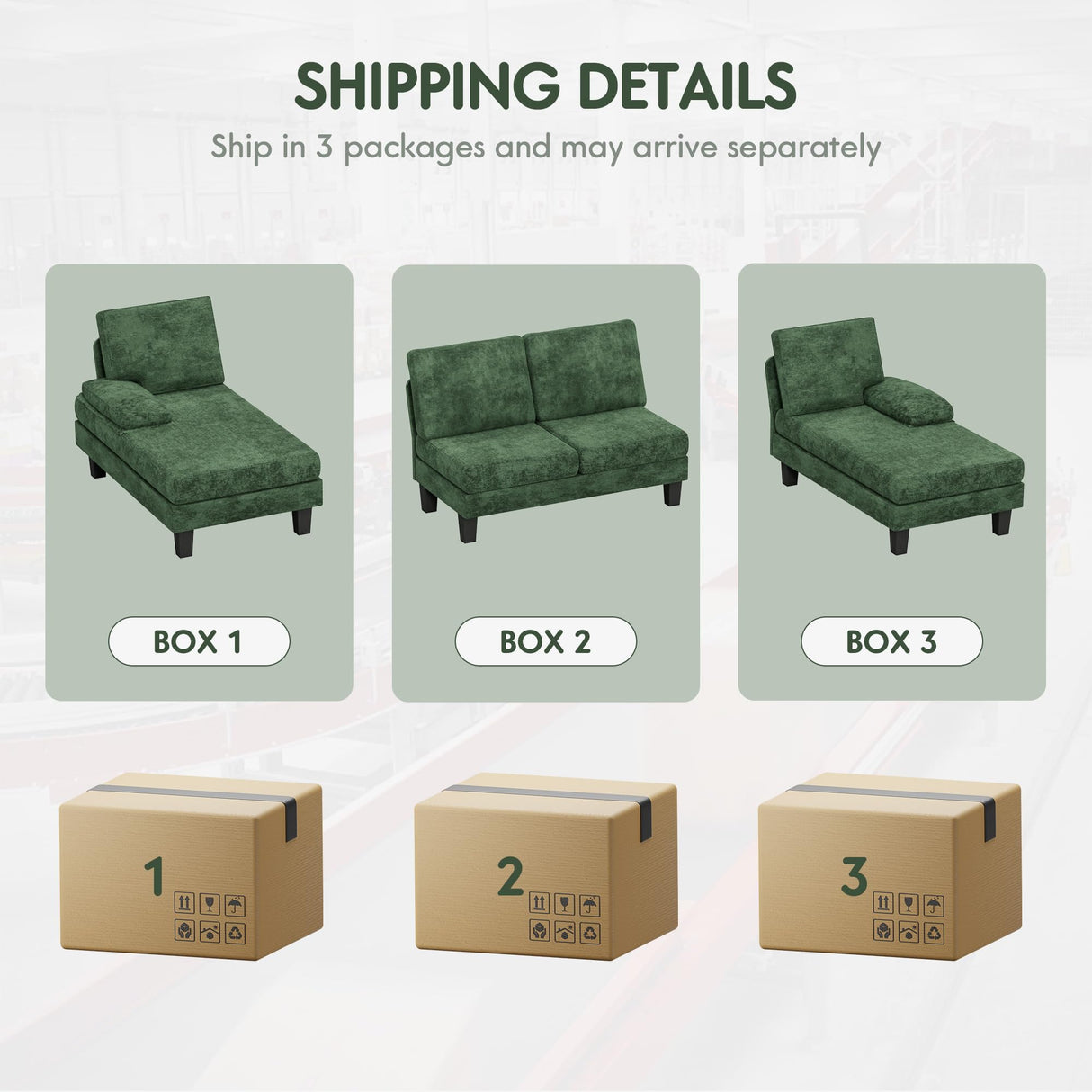 YESHOMY Convertible Sectional Sofa Couch with Soft Modern Cotton Chenille Fabric for Living Room, Oversized Seats with Comfortable Backrest, Green YESHOMY