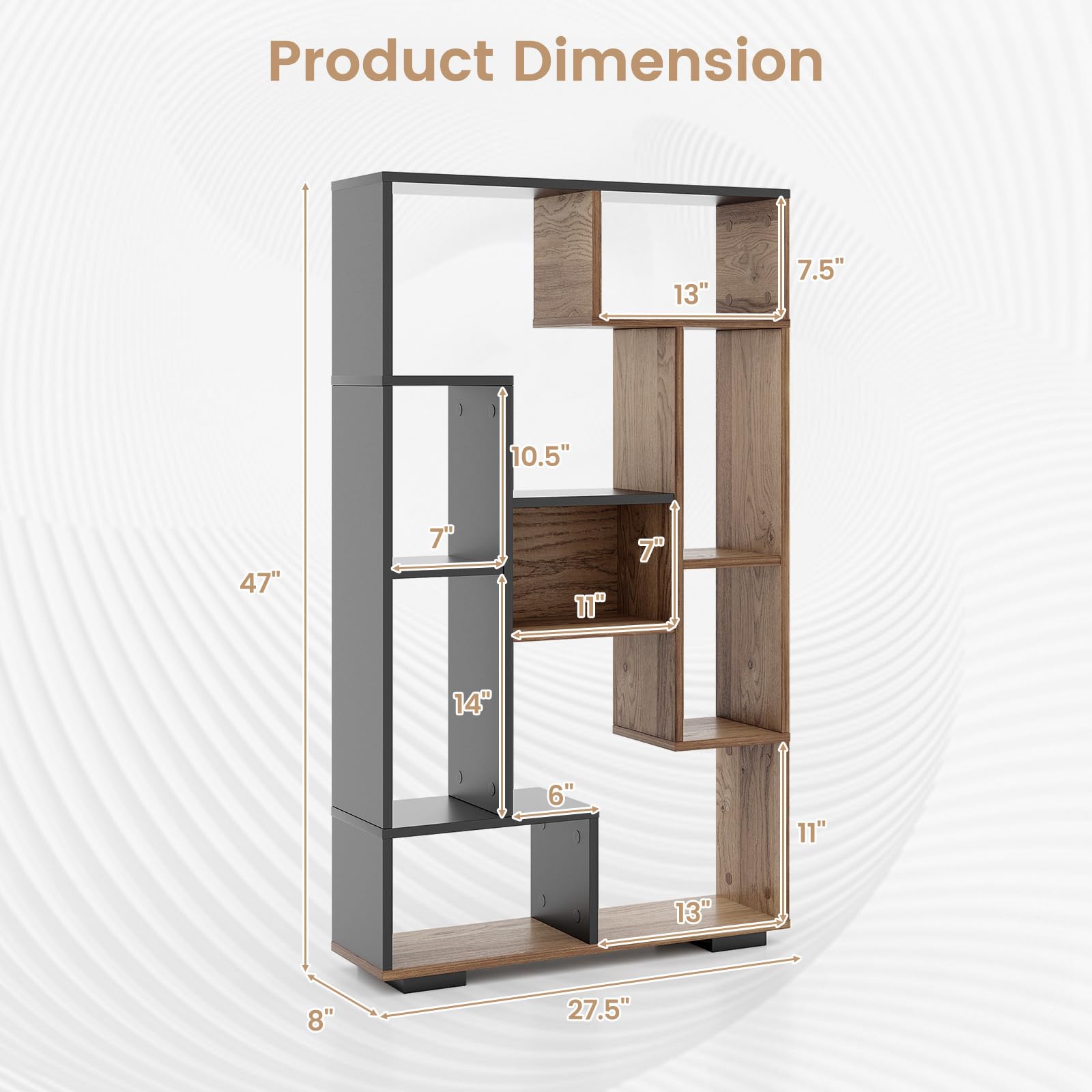 Tangkula Modern Geometric 47-Inch Bookshelf with 9 Cubes and Open Shelves for Stylish Storage - WoodArtSupply