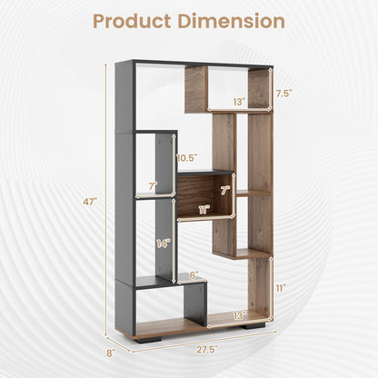 Tangkula Modern Geometric 47-Inch Bookshelf with 9 Cubes and Open Shelves for Stylish Storage - WoodArtSupply