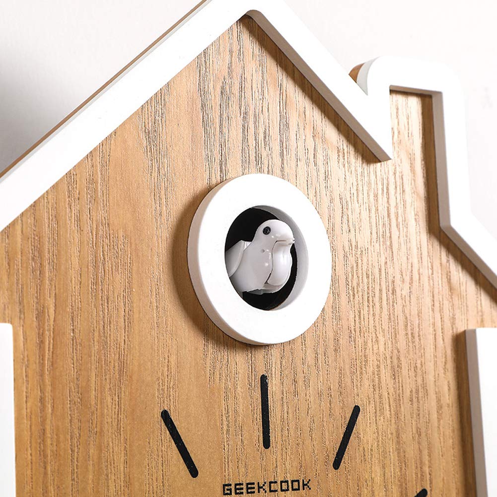 SHISEDECO Modern Cucu Wall Clock with Pendulum and Striking Small Cute Bird, Natural Cuckoo Call, Simple Fashion Wood Creative Unique Home Decoration for Living Room, Kitchen, Office (White) SHISEDECO