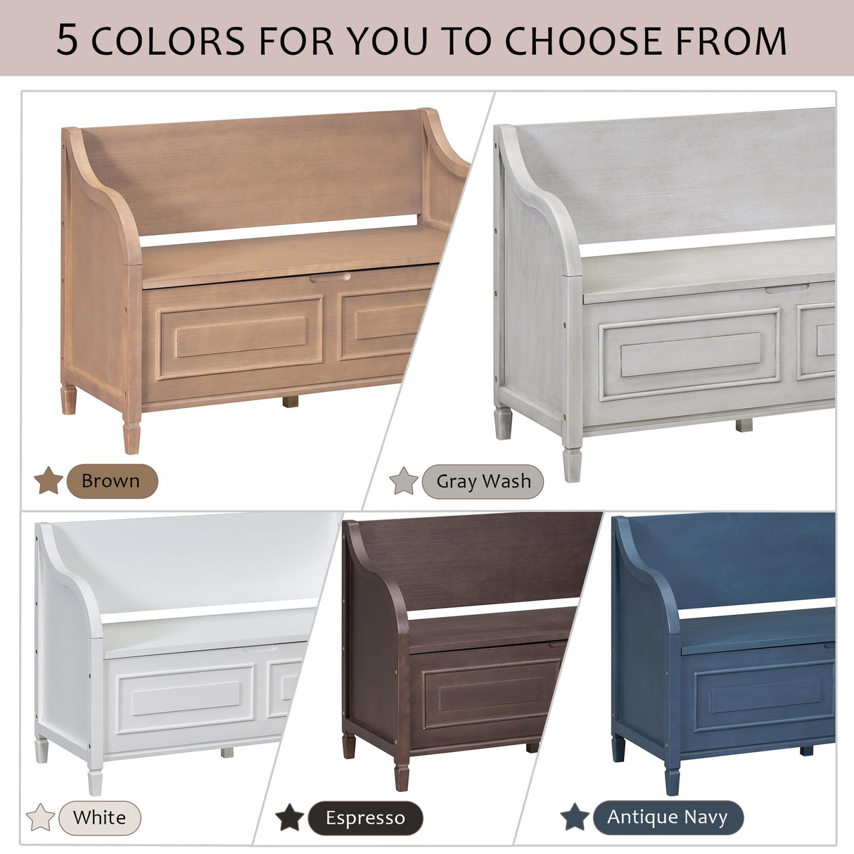 Storage Bench Wooden Entryway Benches with Shoe Cabinets Under Seat and Safety Hinge Multifunctional Storage Bench for Entryway, Foyer (Brown + Beige) Bellemave