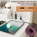 Yegosh Vanity Desk with Mirror and Lights Dimmable LED Makeup Vanity Table with Drawers Side Cabinet 3 Storage Shelves Power Outlet Dressing Table Set include Holder Cushioned Stool for Bedroom(white) Yegosh