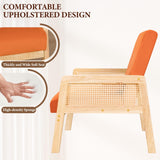 Furmax Accent Chair with Rattan Armrests, Mid Century Modern Lounge Armchair for Living Room, Single Upholstered Leisure Reading Chair with Waist Pillow and Wooden Frame,Set of 1 Furmax