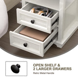 REDAYFUR End Table with Fast USB C Charging Station, 24” Tall Sofa Side Table with 2 Drawers, Large Storage Rustic Wood Square Storage Cabinet for Living Room,Bedroom,Office, White REDAYFUR