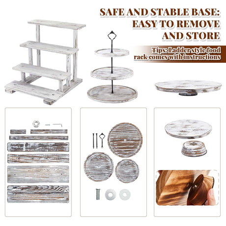 Roowest Wood Cake Stands Set of 6 Wood Dessert Tower Dessert Trays Desert Stands Cupcake Stand Rustic Wood 3 Tier Cupcake Serving Stands with Dessert Trays Farmhouse Wood for Tea Party (Vintage Brown) Roowest