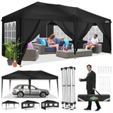 COBIZI 10x20 Pop Up Canopy Tent with Removable Sidewalls Waterproof Commercial Instant Shelter Outdoor Gazebo Party Tent Protable Canopy Tents for Parties with Carry Bag (Black, 10'x20') COBIZI