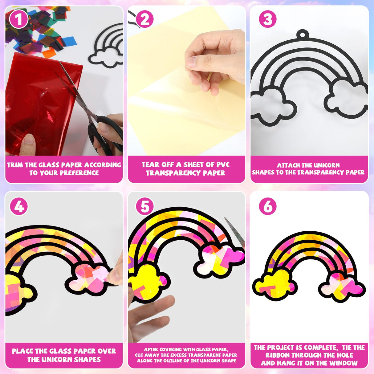 QOUBAI 32 Sets Unicorn Rainbow Suncatchers Craft Kit DIY Window Stained Glass Effect Diamond Star bow Paper Crafts Home School Classroom Decoration Kid Birthday Gift Creative Art Project Activity Game QOUBAI