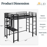 SUNLEI Loft Bed with Desk, Metal Loft Bed Twin Size with 2 Built-in Ladders, with Safety Guard,Space-Saving Bed Frame, Noise Free for Small Bedroom, Black (Twin Size) SUNLEI