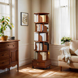 Rotating Bookshelf 6 Tier, 360° Spinning Bookshelf Tower with Lockable Wheels, Corner Shelf for Small Spaces, Kids Room, Living Room, Bedroom, Office Storage Solution, Walnut Revolving Bookcase VireoNest