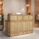 Tribesigns 57" Reception Desk with Counter, Modern Front Desk with Metal Frame, Wooden Retail Checkout Counter for Office, Reception Room, Beauty Salon, Lobby (Light Wood Color) Tribesigns