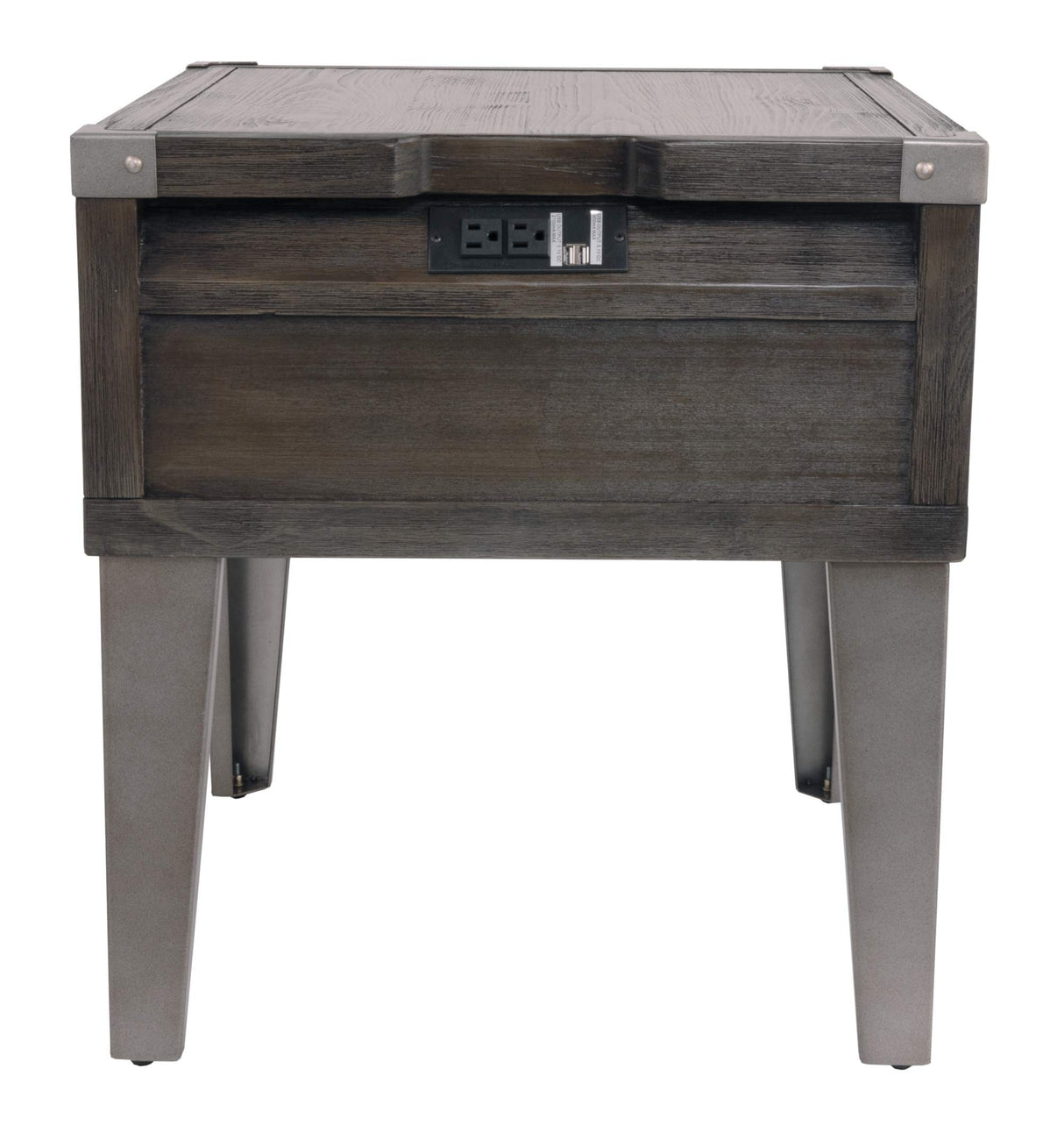 Signature Design by Ashley Todoe Industrial Square End Table with 1 Drawer, 2 Outlets and 2 USB Charging Ports, Dark Gray with Weathered Pine Finish Signature Design by Ashley