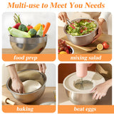 Winproper Mixing Bowls with Lids Set, 6 PCS Stainless Steel Mixing Bowls with 3 Grater Attachments, Kitchen Food Storage Organizers Nesting Mixing Bowl, Large Size 4.5, 3.5, 2.1, 1.5, 1.1, 0.7QT Winproper