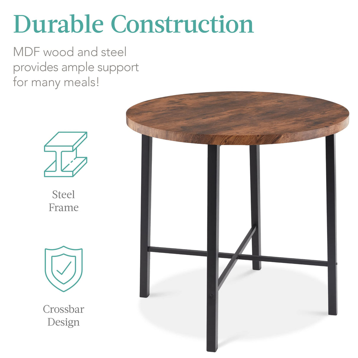 Best Choice Products 5-Piece Modern Round Counter Height Dining Set for Home Kitchen, Dining Room w/ 4 Chairs, 1.5in Thick Table - Brown Best Choice Products